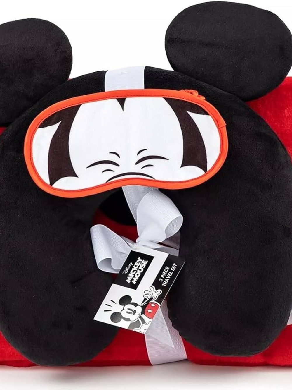Disney Mickey Mouse Black & Red Plush Travel Pillow with Sleep Mask